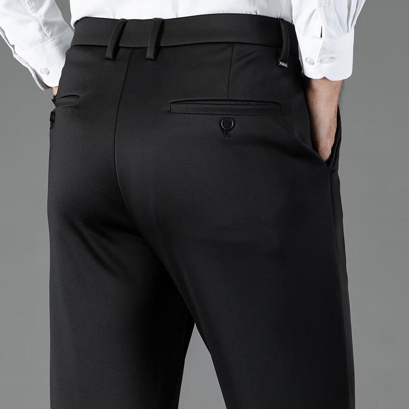 FAPAI Men's Wool Blend Fleece-Lined Straight Business Casual Trousers