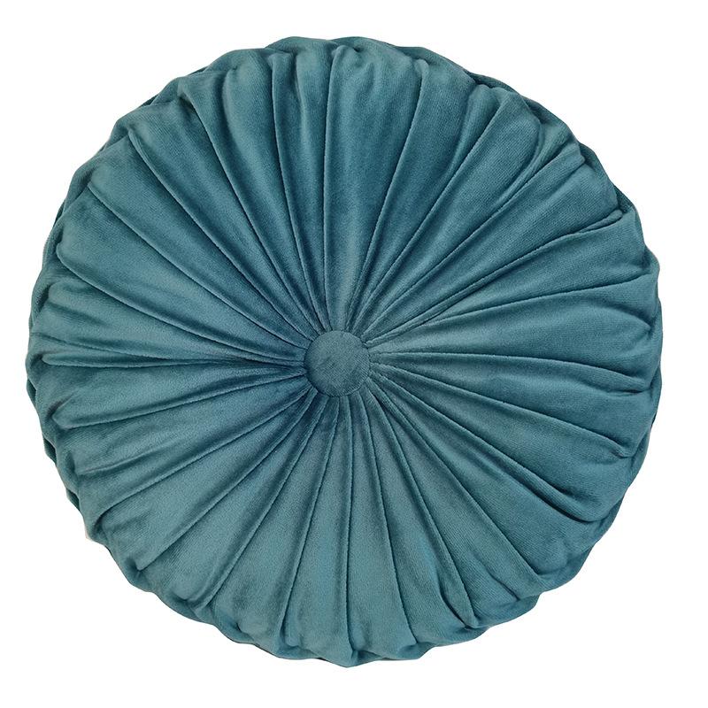 

Европейская роскошная бархатная подушка, круглая тканевая подушка ручной работы, плиссированная подушка для сиденья в форме тыквы, 35 см озеро синий