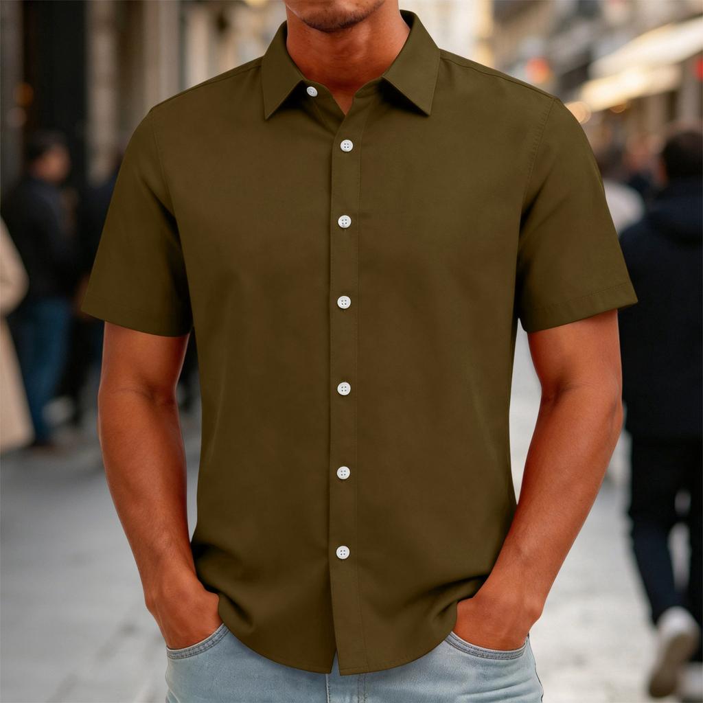 Men's Short Sleeve Button Down Shirt Casual Loose Fit Lightweight Summer Daily Shirt with Collar and Front Button Closure