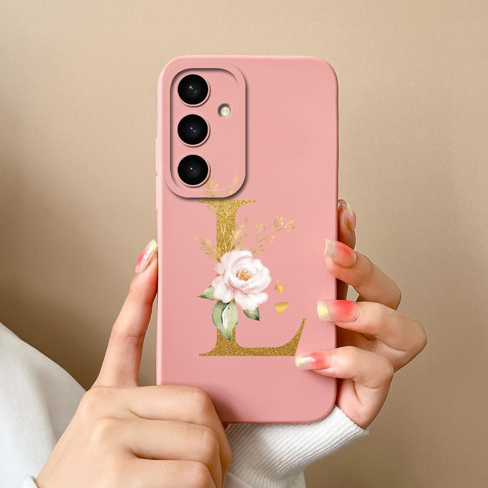 For Samsung Galaxy S25 Plus FE Case For Samsung S25 Ultra Rose Letter Back Cover Soft Liquid Silicone Anti Drop Phone Protectors
