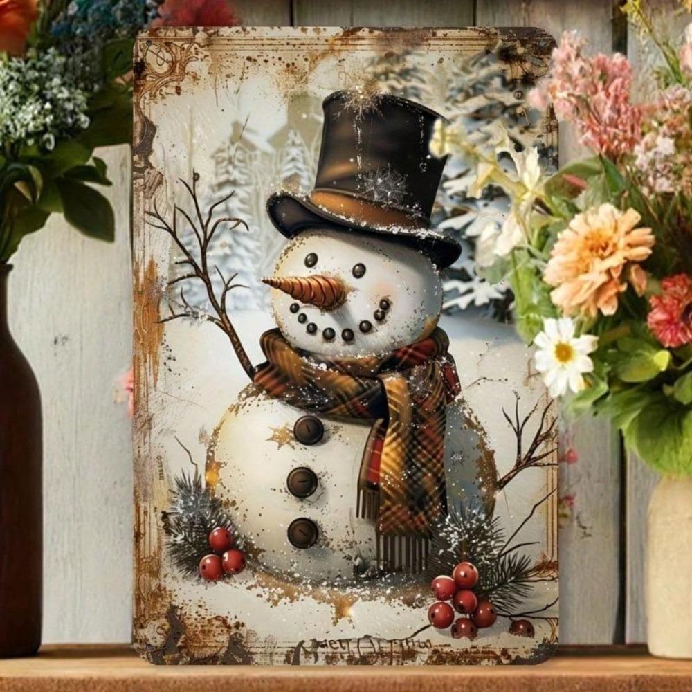 Vintage Snowman Metal Tin Sign 8x12 Inch Christmas Decoration Durable Iron Wall Art for Home Garage