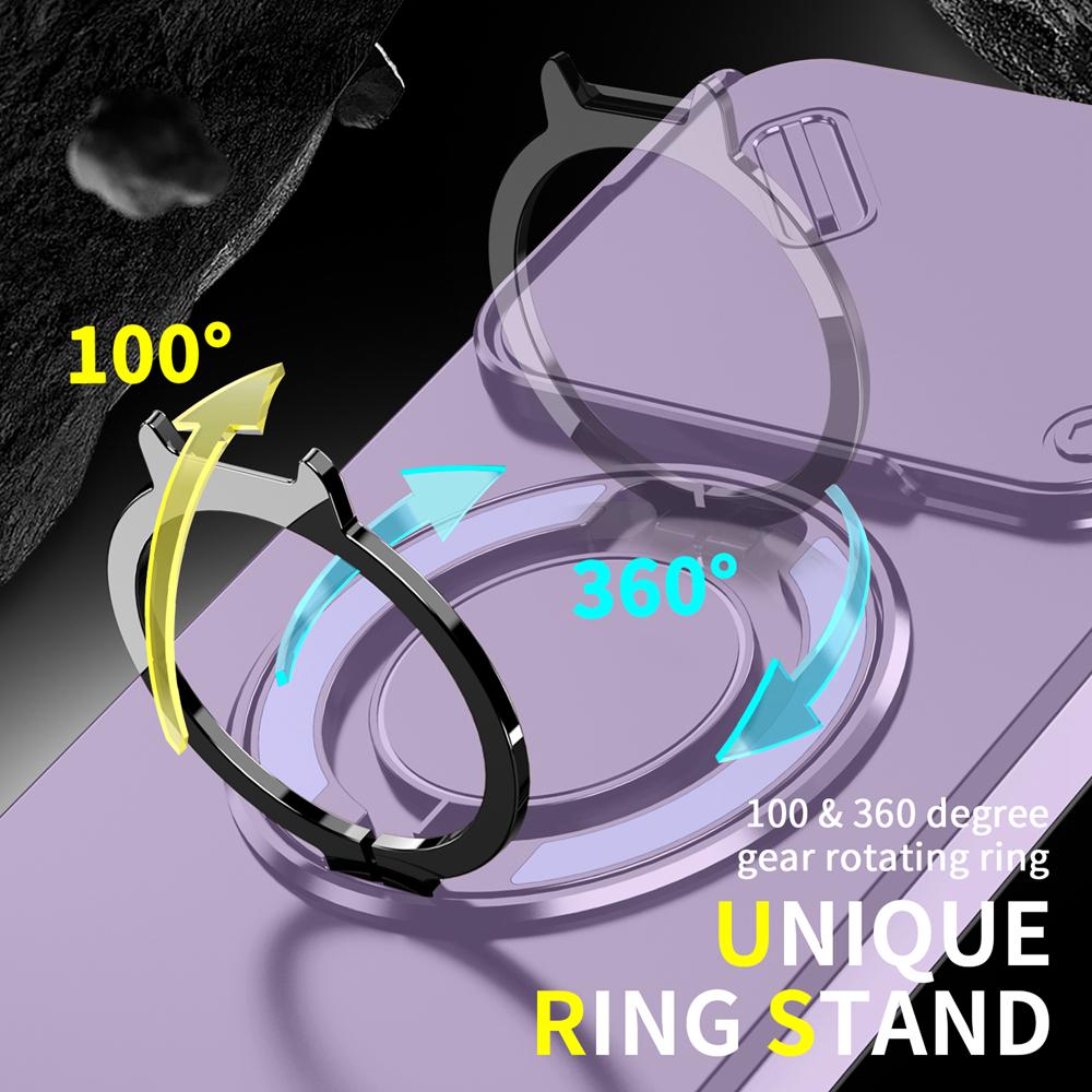 KEYSION 360° Rotating Ring Stand Phone Case for Xiaomi 15T 15T Pro Silicone+PC Slide Camera Protection Magnetic Shockproof Cover