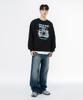 MOZMOZ Soft French Terry Rock Cat Oversized Sweatshirt Black