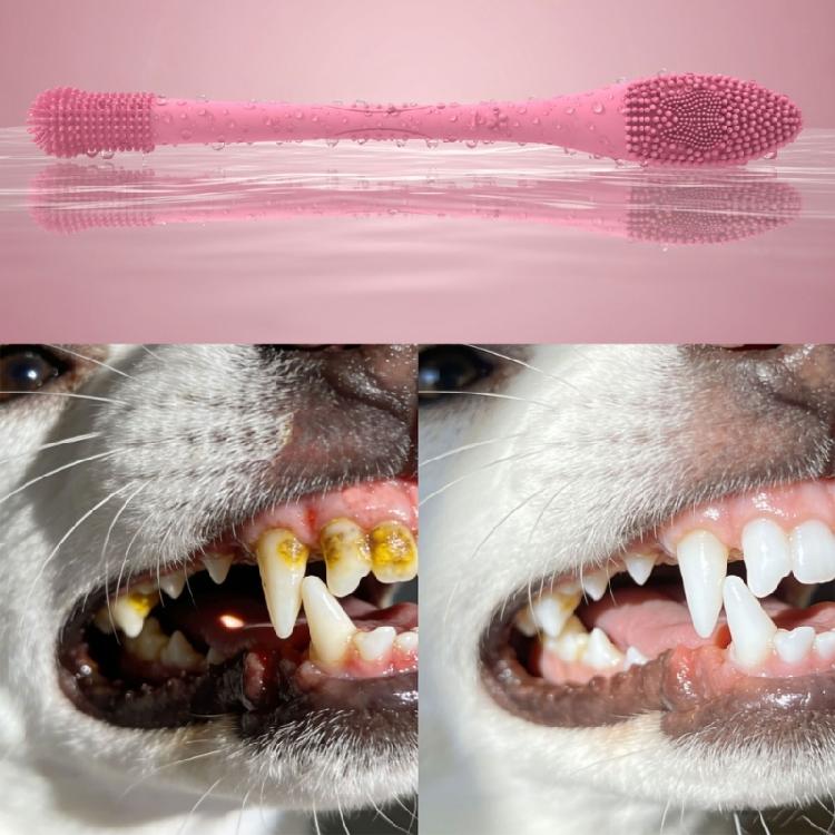 Efficient Pet Toothbrush For Dog And Cats with Double Head Design Removes Tartar Promote Freshed Breath Comfortable Grip