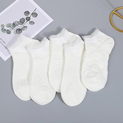 5 Pairs Spitze Kleine Weiße Socken Nette Frühling Sommer Dünne Atmungsaktive Baumwolle Socken Weibliche Studenten Flache Kurze Boots Socken