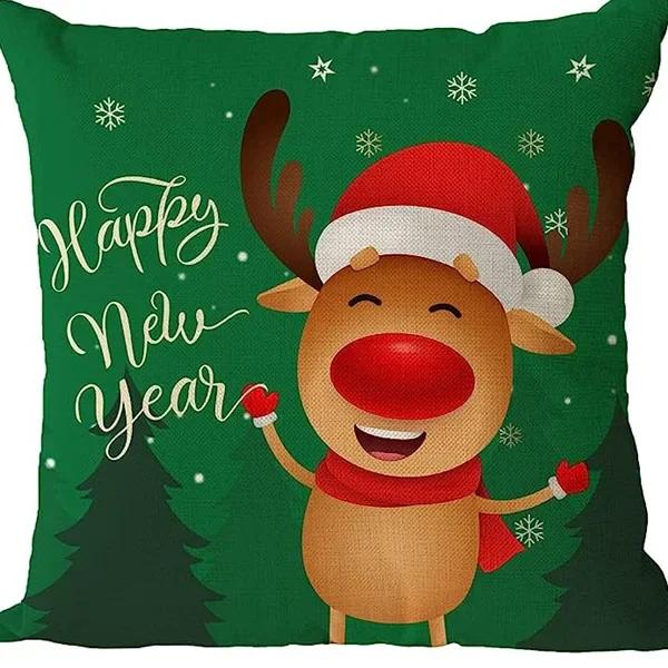 Merry Christmas Decor Cushion Cover 45x45 cm Pillow CaseCartoon Reindeer Santa Claus Printed Throw Pillowcase Linen Pillow Cover