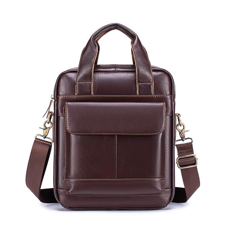 A4 Vertical Document Retro Men's Cowhide Crossbody Briefcase Shoulder Bag