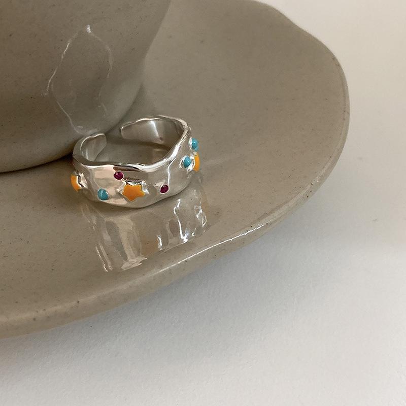 Women s Geometric Irregular Rainbow Glaze Adjustable Bamboo Joint Ring – Trendy Fashion Accessory Adjustable