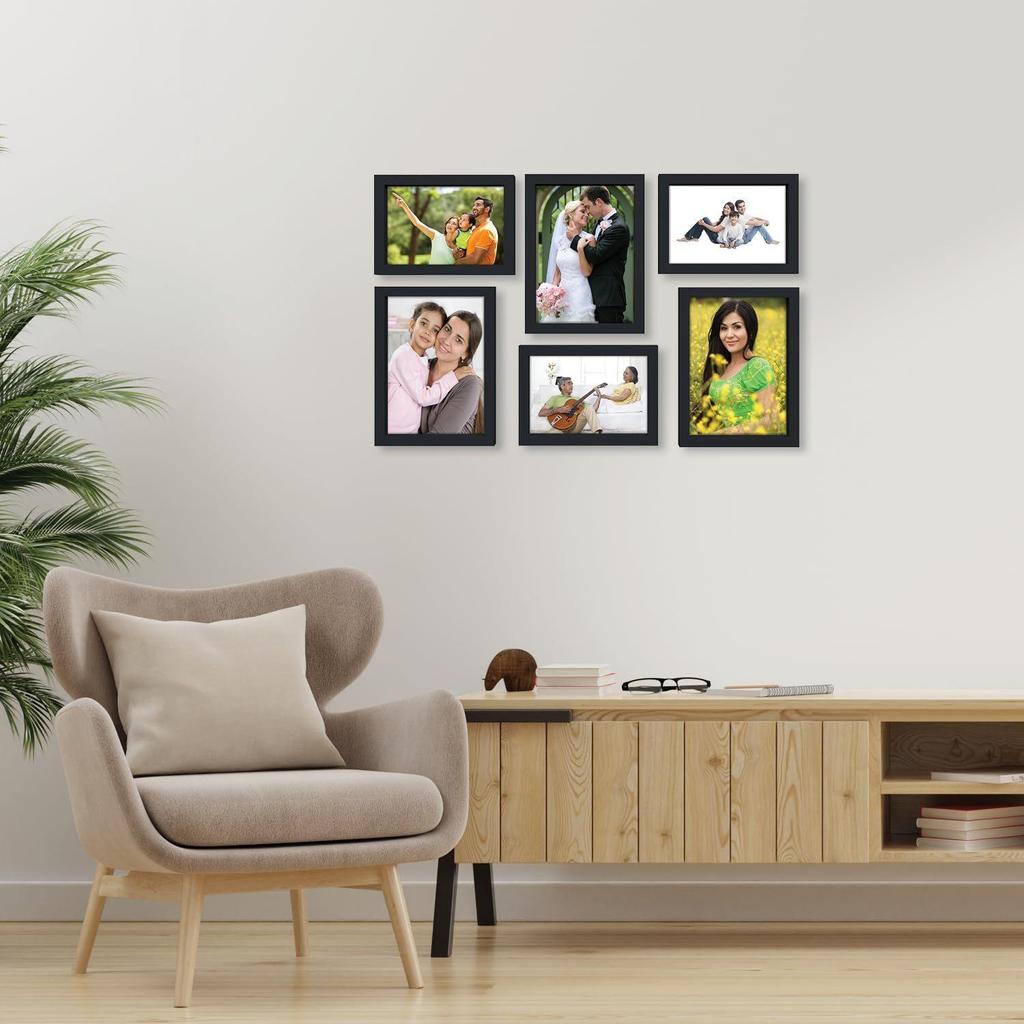 Collage Photo Frames (Set of 6, Wall Hanging),Black, Engineered Wood