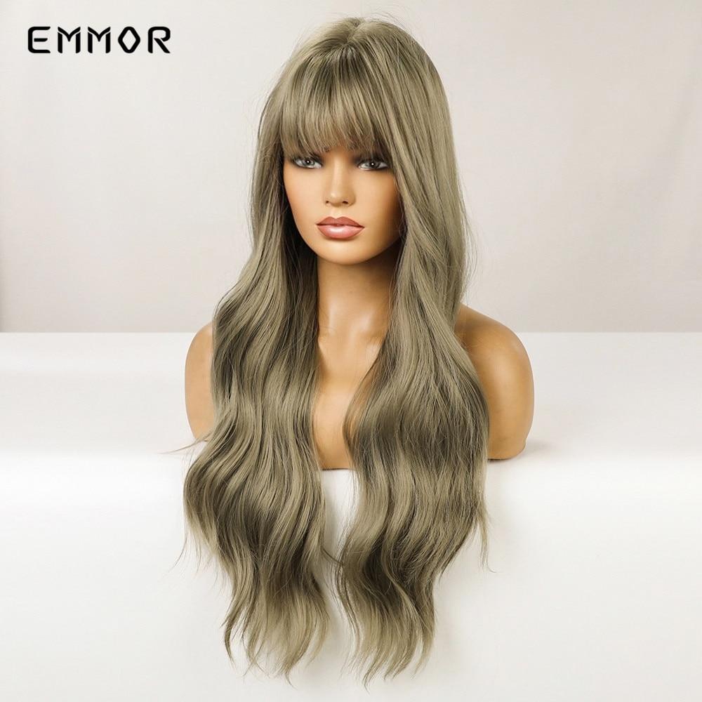 Women Long Body Wavy Synthetic HairTypeWigs Ash Gray Blonde Cosplay Party Lolita Wig with Bangs