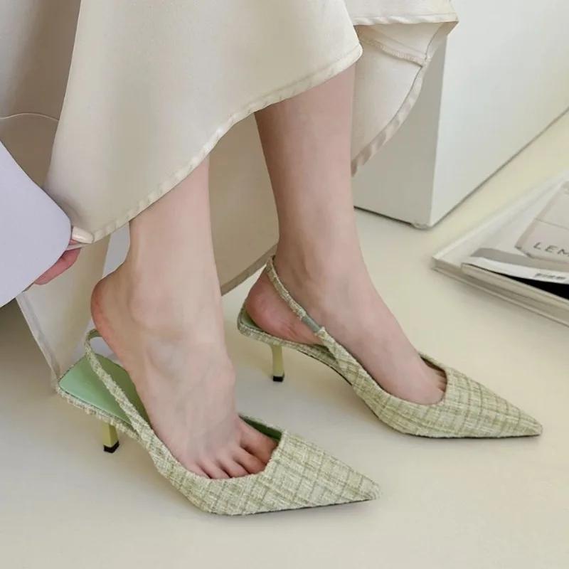 Sandales Baotou pour femmes, nouvelles sandales à talons hauts tendance, chaussures d'été sexy et pointues, chaussures de soirée décontractées à enfiler, Zapatillas Mujer, 2024