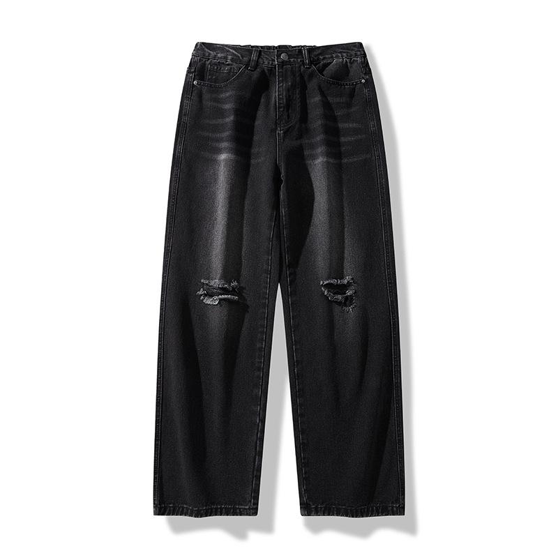 Jeans strappati stile retrò americano da uomo, nuovi per la primavera, larghi, a gamba larga, pantaloni casual