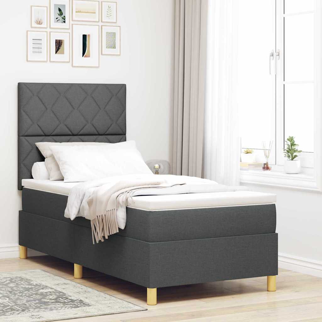 Boxspring Bed with Headboard Dark Grey 90 X 190 Cm Fabric