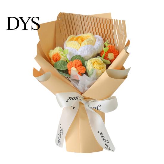 Handgestricktes Geschenk zum Jahrestag, Handgehäkeltes Garnblumenstrauß, Künstlicher Rosen-Sonnenblumenstrauß, Frauen-Häkelblumen, Lehrer-Anerkennung