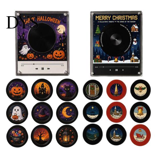 NFC Vinyl Record Player Fridge Magnet for Christmas Halloween, with 9 Programmable Records, Retro Style Enabled Albums Refrigerator Magnet,