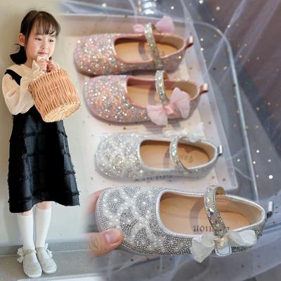 Mädchen Einzelnen Schuhe Frühling Strass Perle Kleines Mädchen Nette Schleife Prinzessin Kleine Leder