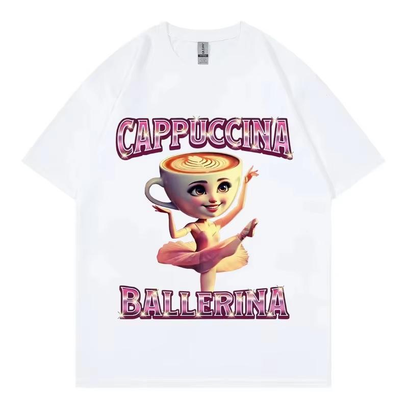 Cappuccina Ballerina Morsom Italiensk Hjerneorm Meme T-skjorte Mote Estetisk Kortermet T-skjorte Menn Kvinner Casual Bomulls-t-skjorter