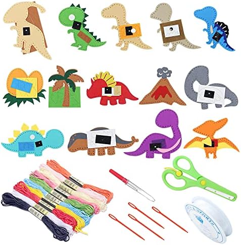 Allazone Dinosaur DIY Felt Sewing Kit, 14 Animal Shapes Felt Craft Kits for Kids, Educational Sewing Starter Kit for Beginners