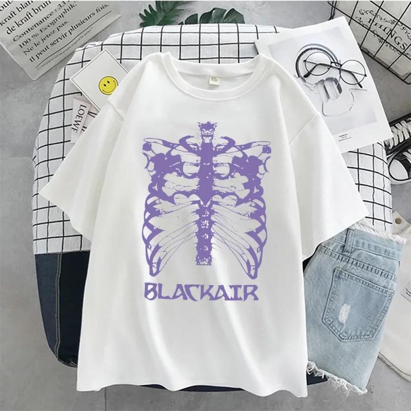 New Skull Printed Rib Jacket Version Loose Gothic Style Short Sleeve T-shirt Wholesale Women Tops Harajuku Fashion Summer