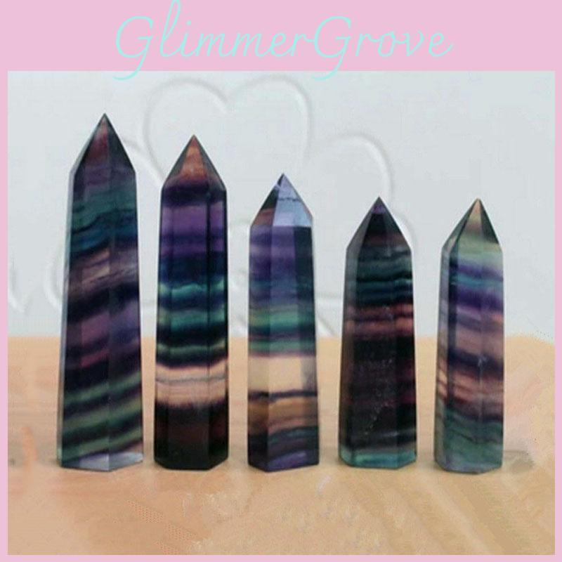 Unique Natural Fluorite Quartz Crystal Stone Healing Amethyst Hexagonal Wand Point For Spiritual Growth