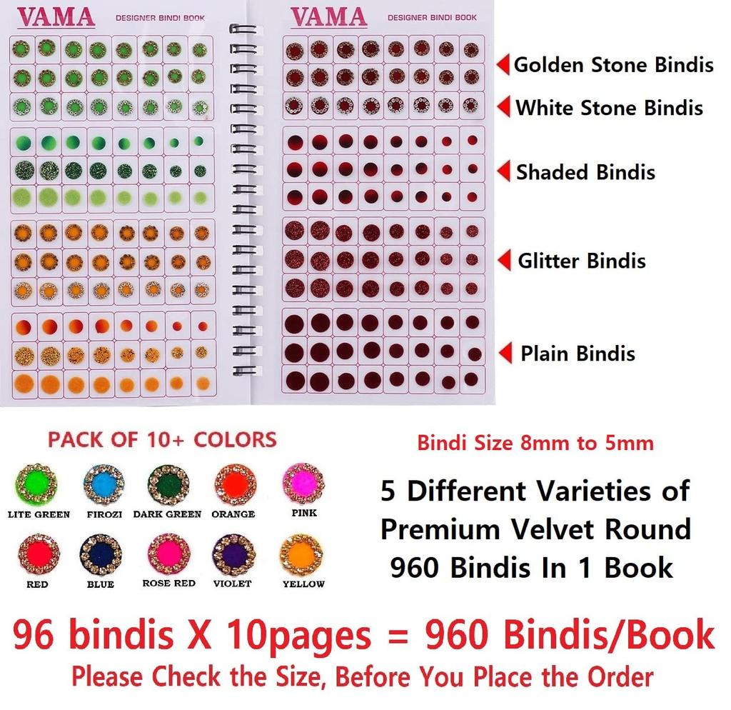 VAMA Fashions Multicolore Liscio Glitter Scintillante Cristallo Sfumato Pietra Diamante Libretto Bindi Riutilizzabile Adesivo Autoadesivo Per Donne (Bindi di Design