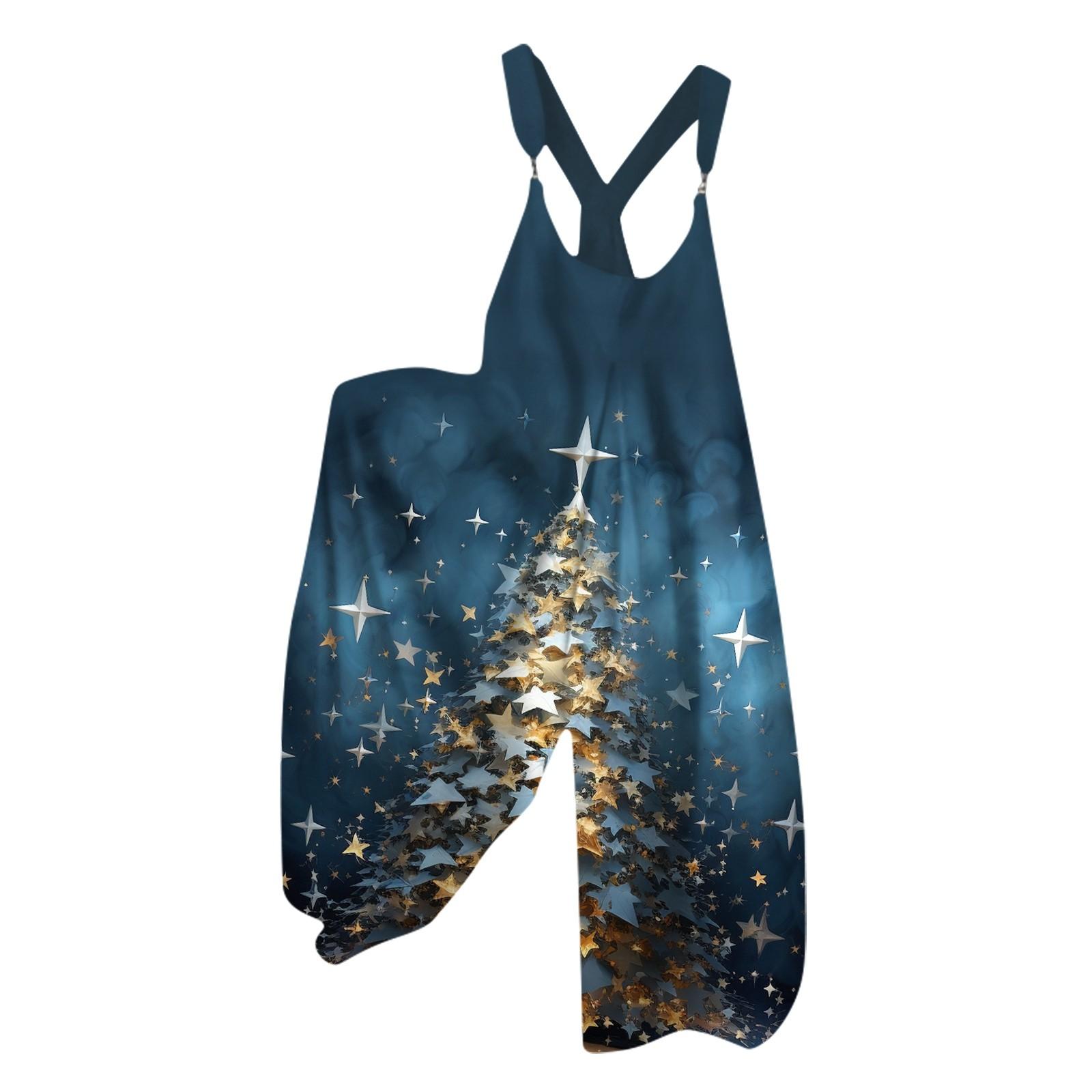 

Женский рождественский комбинезон Small Fresh Star Christmas Tree Print Retro Jumpsuit XXL