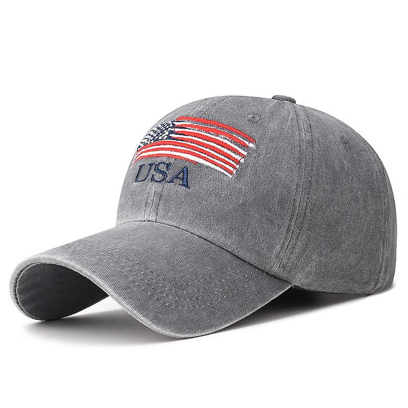 Washed Baseball Cap Vintage American Flag Embroidered Usa Cap Versatile Outdoor Sun Hat