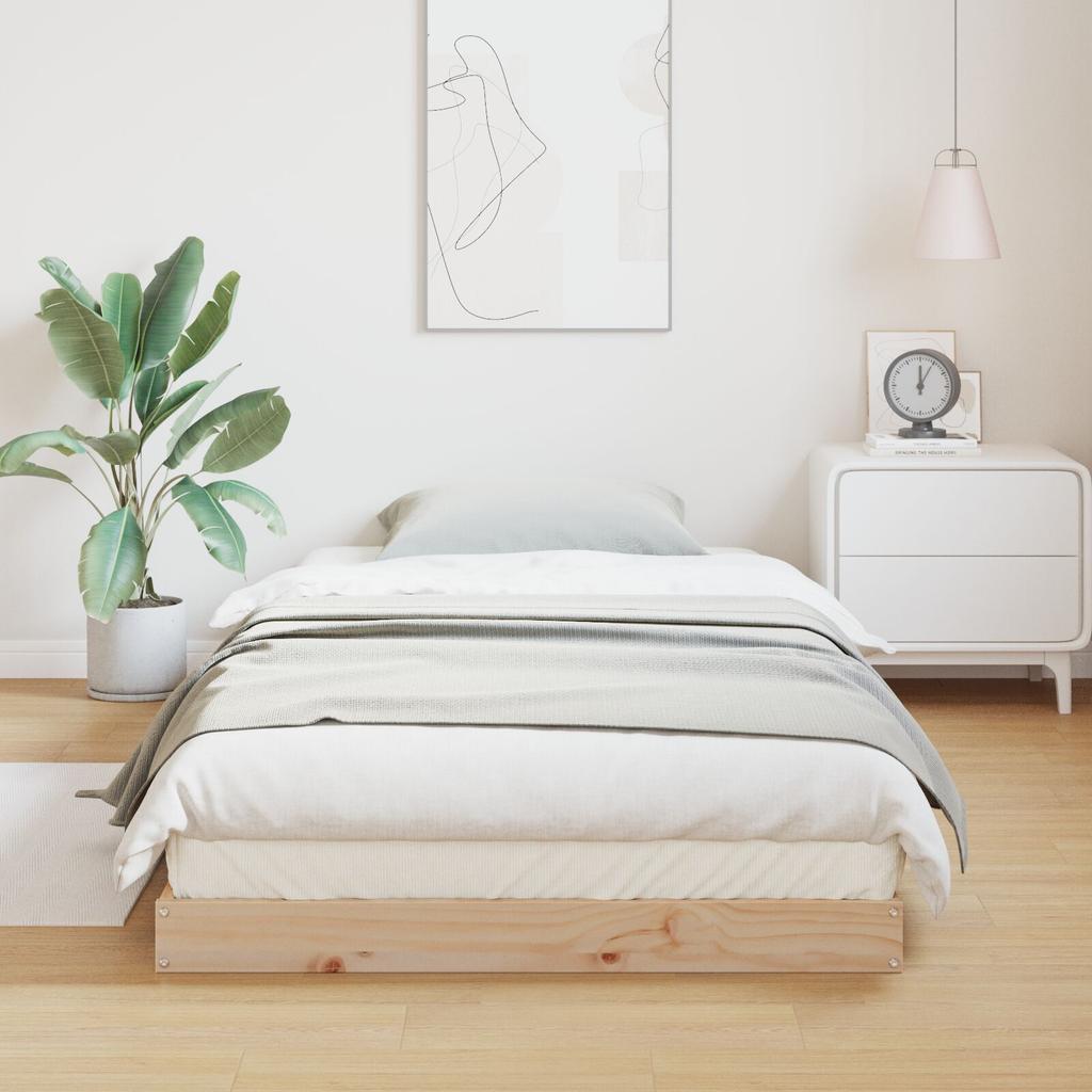 1 Piece French Country Style Single Floor Bed Frame, Rustic Wooden Bed Frame, Mattress Not Included, Independent Design