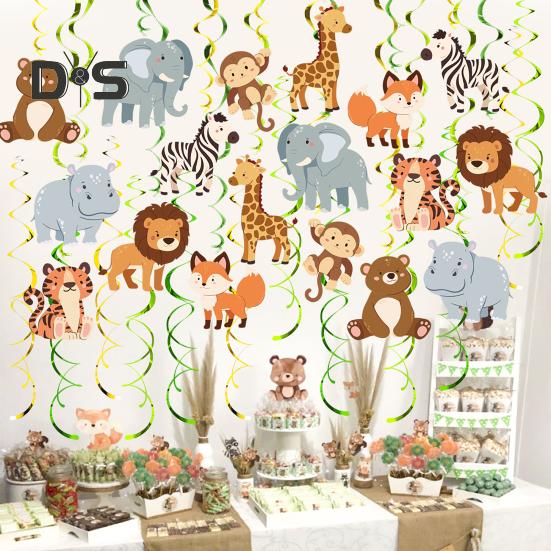 Hängende Dekoration mit Cartoon-Tiermotiv, leuchtende Farben, Folie, zum Aufhängen an der Decke, Wirbel, Ströme, Party-Banner, Dekor für Party-Events