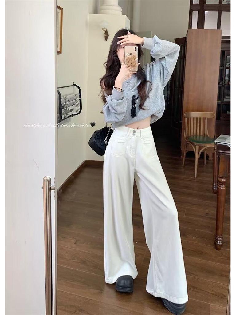 Women's Autumn Retro High-Waisted Wide-Leg Double-Button Jeans