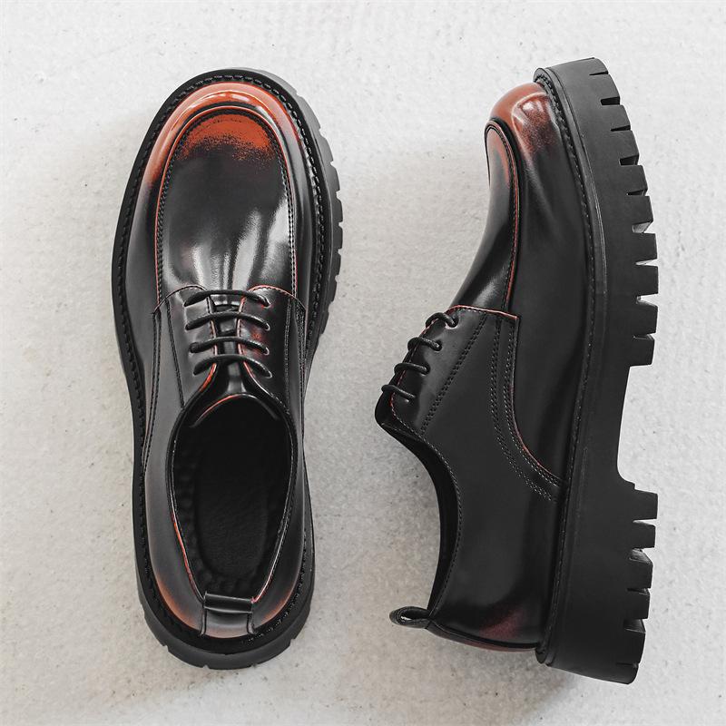 Men's Casual Business Leather Derby Shoes Trendy Mens Lace-up Thick Sole Heightened Shoe British Style