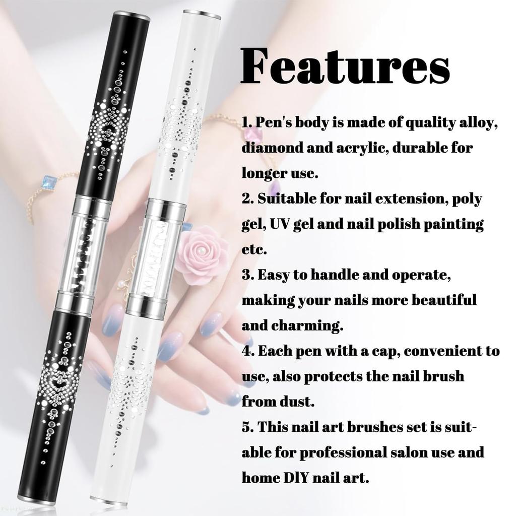 2pcs Gel Builder Brush, Nail Builder Gel Brush, Double Ended French Tip Brushes Hard Gel for Nails, Liner Brushes with Shiny Handle for Design Nails