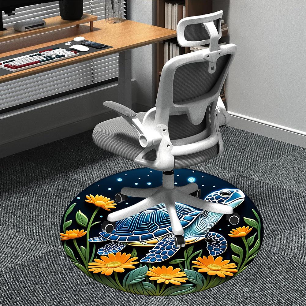 1pc Sea Turtle Print Chair Carpet for Office, Round Non-Slip Durable Large Size Office Carpet, Suitable for Office, Beautiful Decoration