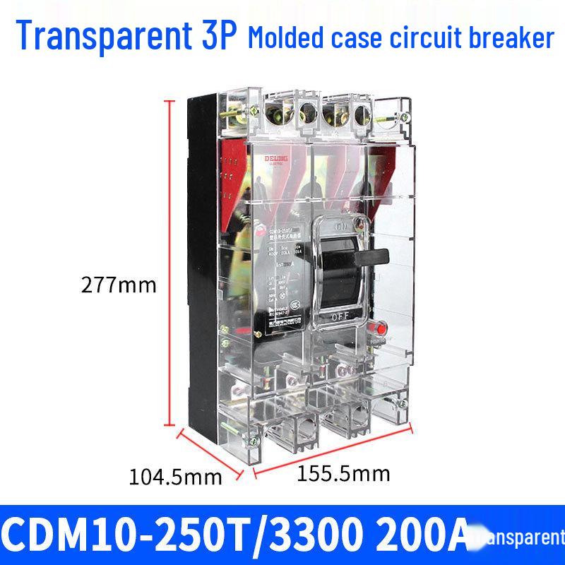 Delixi Transparent Plastic Circuit Breaker CDM10-250T/3300 200A-250A 3-Phase 3P Main Air Switch