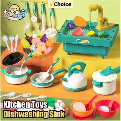 Non-Toxic Children'S Dishwashing Table Kitchen Pretend Play Faucet Cycle Out Recycling Water Electric Sink Kit Plastic Toys For Children Gifts