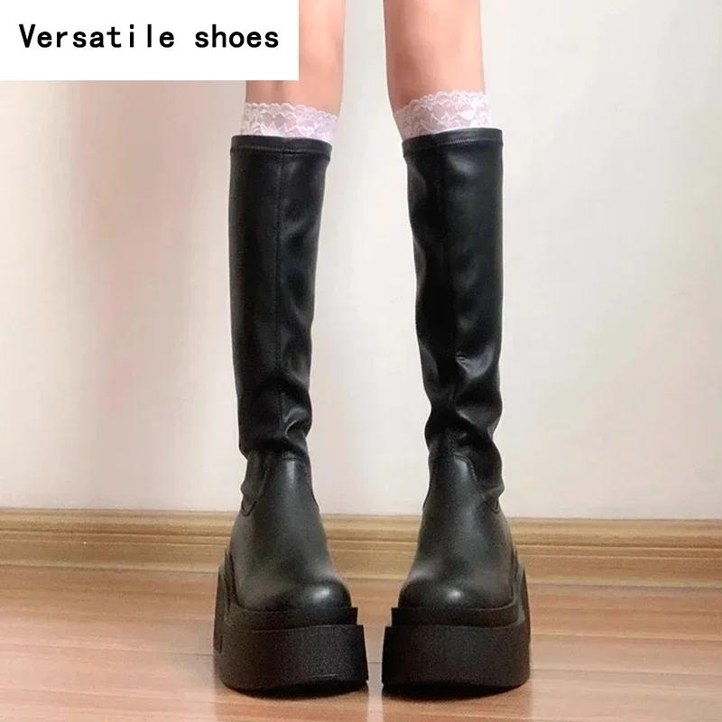 Platform Heel Knee High Boots Women Fashion Ladies Slip On Knight Long Boots Autumn Winter Women's Footwear