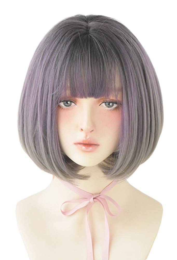 

Full wig, gradient wig, mesh bob, blunt cut, short, 3D gradient, hair arrangement, nape, bob, curls (ash purple gray gradient)