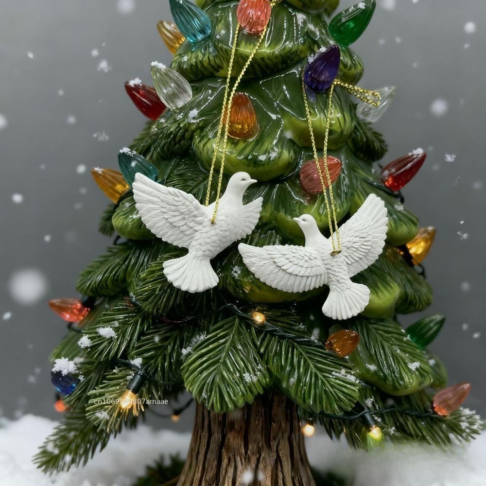 2/1pcs Resin White Dove Christmas Ornaments for Xmas Tree Hanging Decor, Home Alone Style Gift for Someone Special New Year