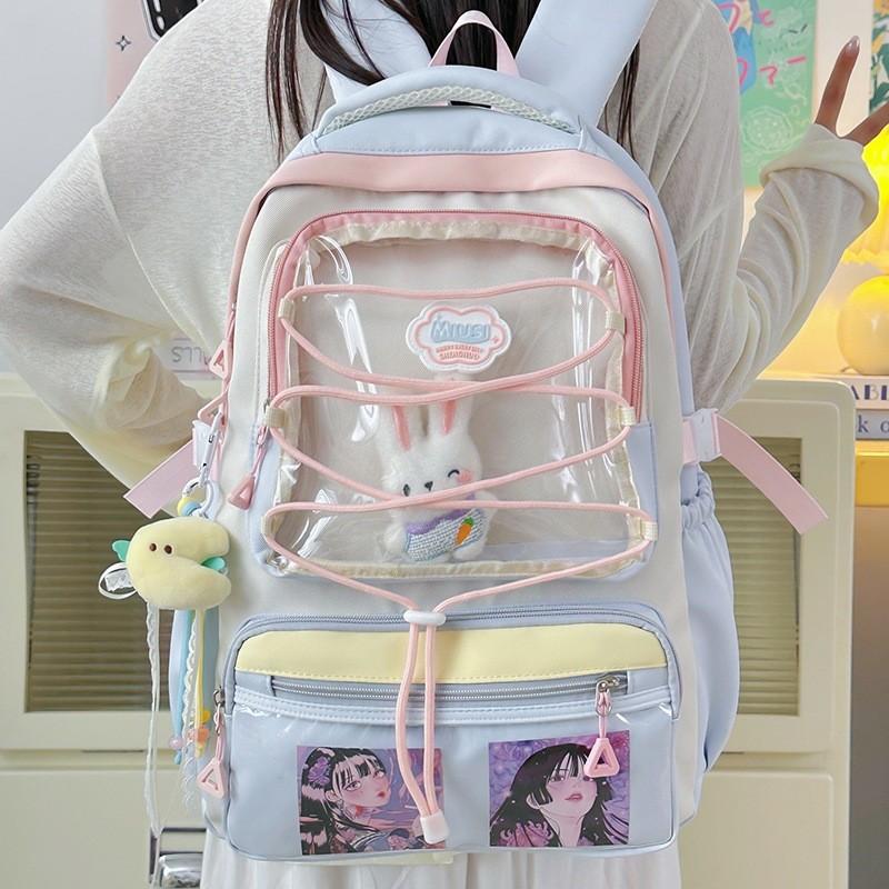 Japanese Stylish Transparent Backpack For High School Students With Large Capacity And Geometric Pattern