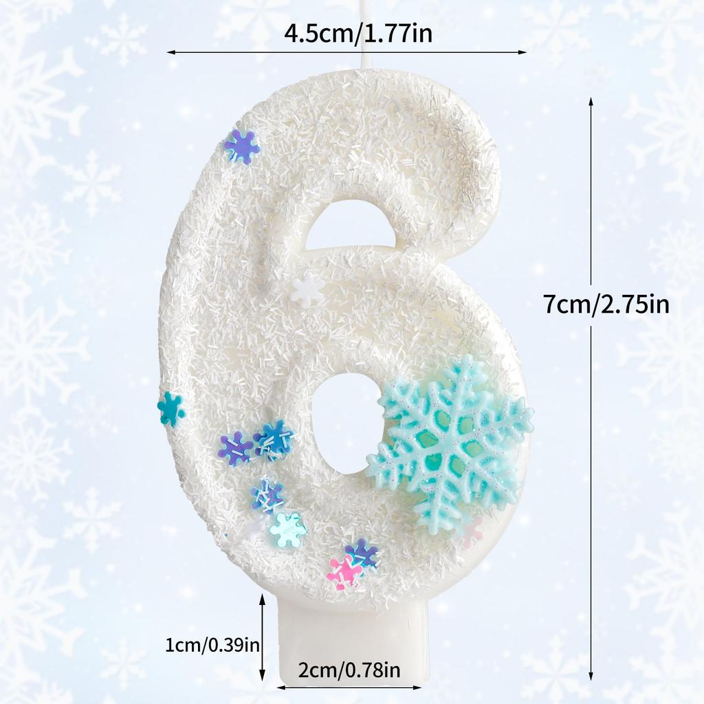 11pcs White Frozen Snow Themed Birthday Candles,White Snow Snowflake 0-9 Party Supplies,Winter Frozen Birthday Party Decorations