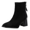 Fashion Block Heel Suede Mid Heel Skinny Square Toe Booties New Winter New Back Zip High Heel Stretch Boots
