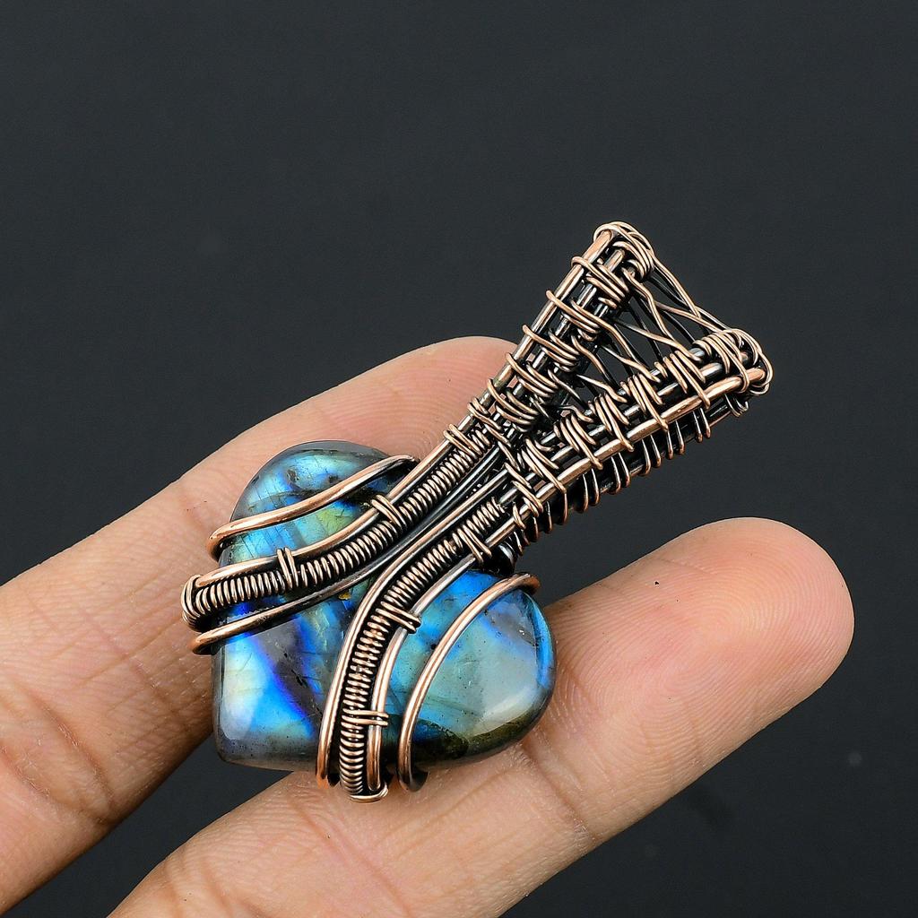 Labradorite Pendant, Handmade Gemstone 999 Copper Wire Wrapped Pendant Antique Jewelry, For Gift Silver Jewelry