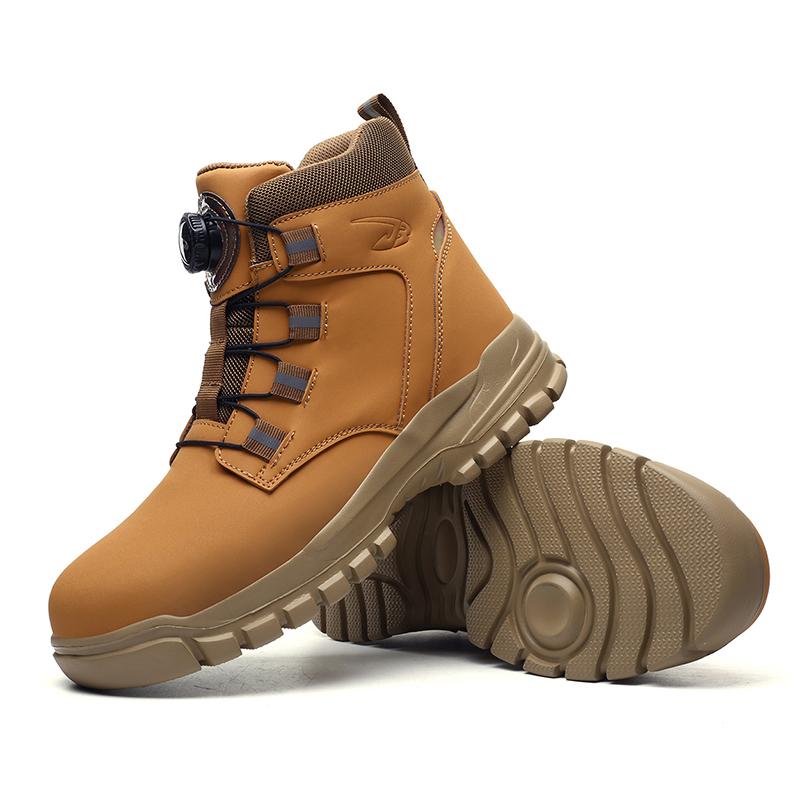Leather Non Slip Work Boots for Men Rotating Button Safety Shoes Steel Toe Sneaker Male Puncture Proof Protective Boots