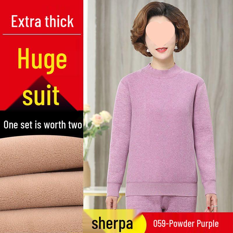 Extra Thick Fleece-Lined Women's Thermal Underwear Set for Middle-Aged and Elderly - Plus Size Quick Heat for Autumn & Winter