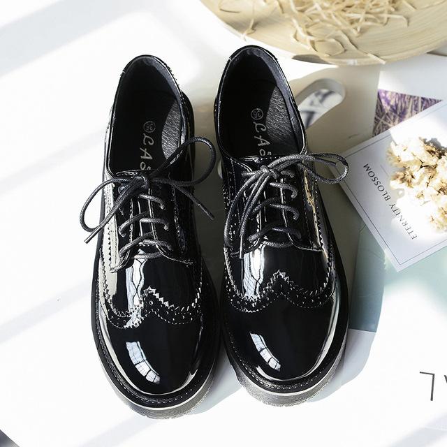 

Женская обувь, туфли-броги на платформе, оксфорды в британском стиле на плоской подошве, осень-весна, женские черные офисные женские туфли дерби 39