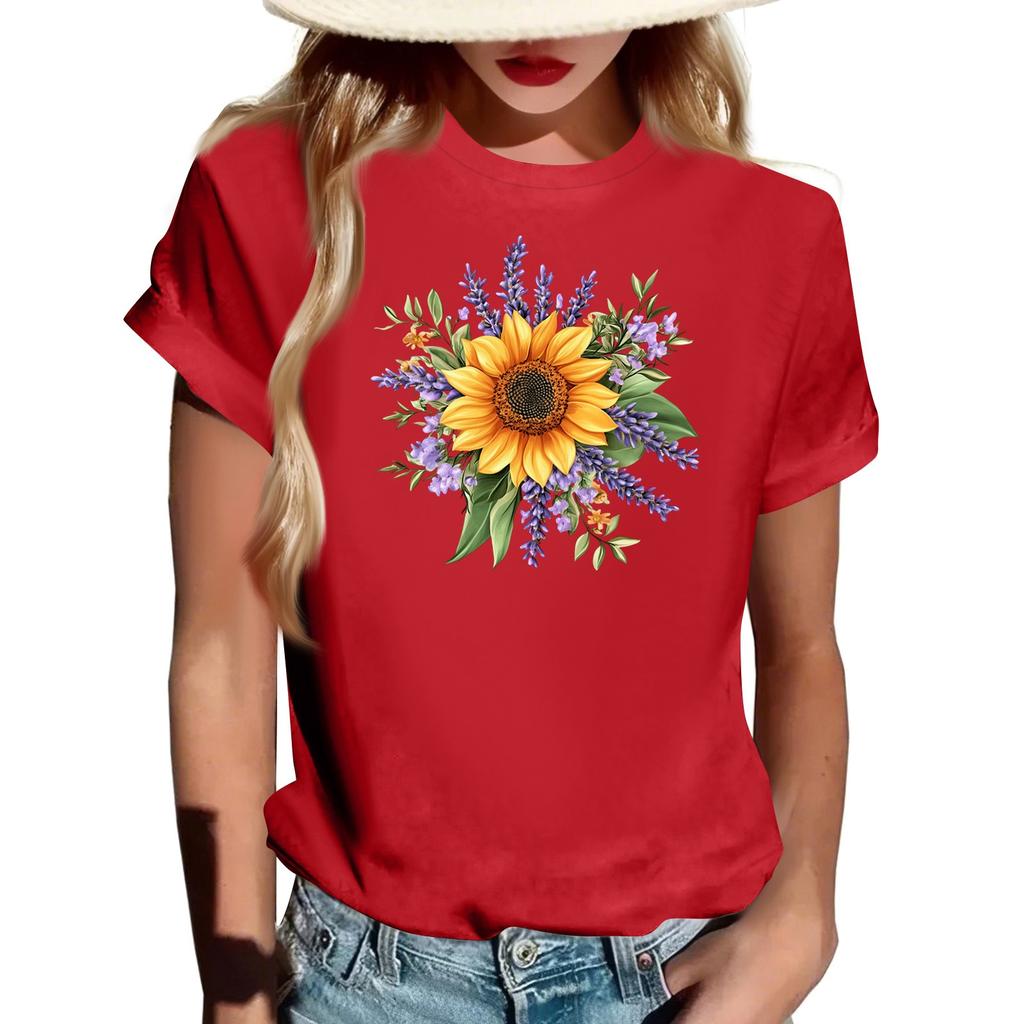 Damernas Mode Rundhalsad Casual Retrotryck Kortärmad T-shirt Topp