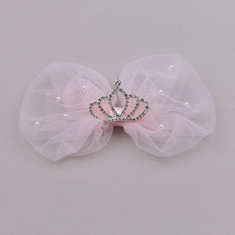 Summer Crown Bow Hair Clip for Kids – Cute Princess Mesh Pearl Hairpin