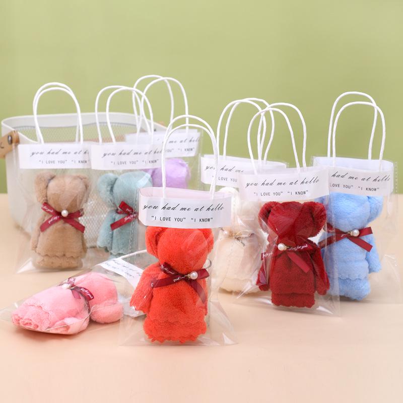 Coral Fleece Pineapple Grid Little Bear Towel - 30*30, Party Favor Gift