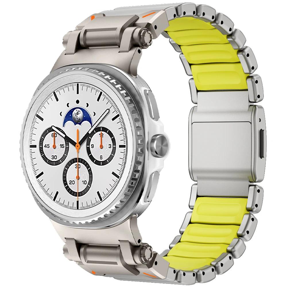 Luxury Titanium+Silicone Strap for Samsung Galaxy Watch 8 Classic 46mm 8 44/40mm Metal Men Band for Galaxy Watch Ultra 2025 47mm