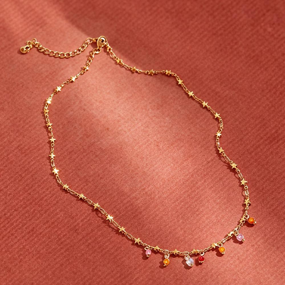 European and American Colored Gemstone Necklace Women's Brass Plated with 18K Real Gold Non-fading Collarbone Chain Simple Temperament Zircon Neck